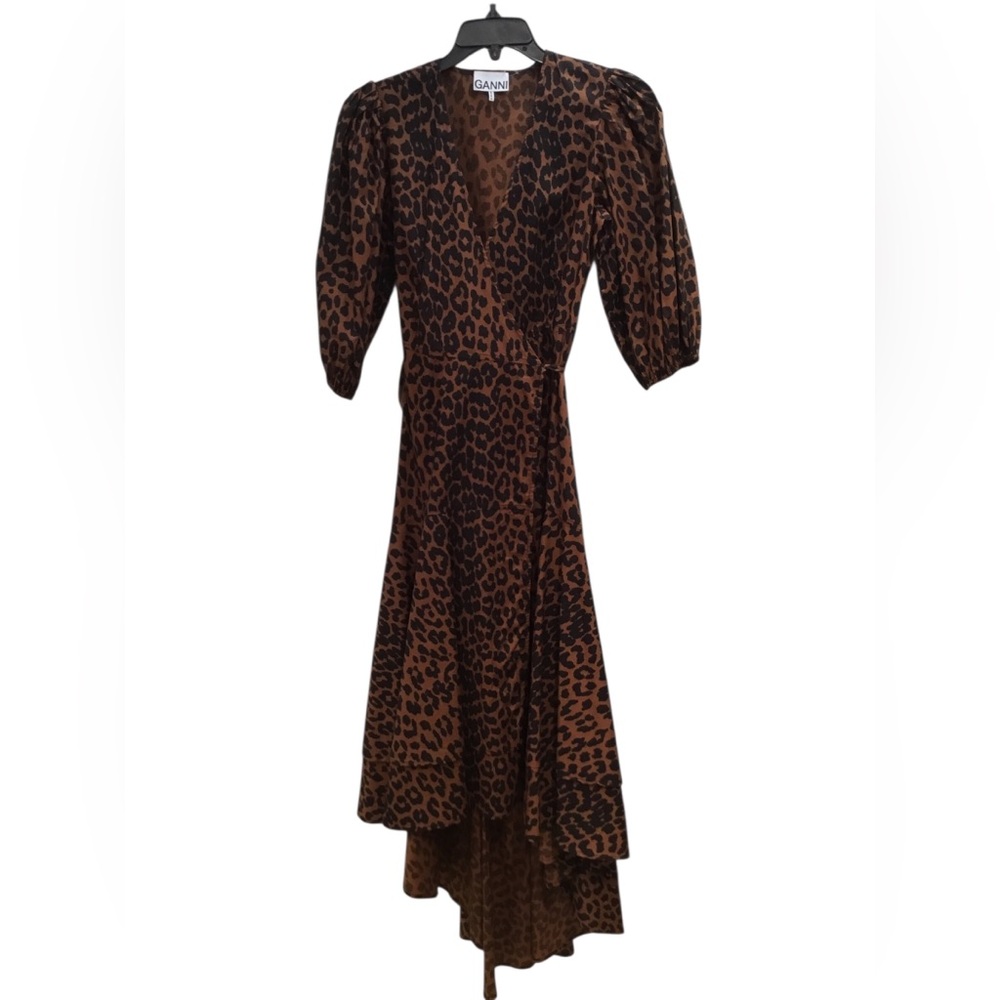 GANNI Brown Leopard Wrap Dress SKU: 202100-13